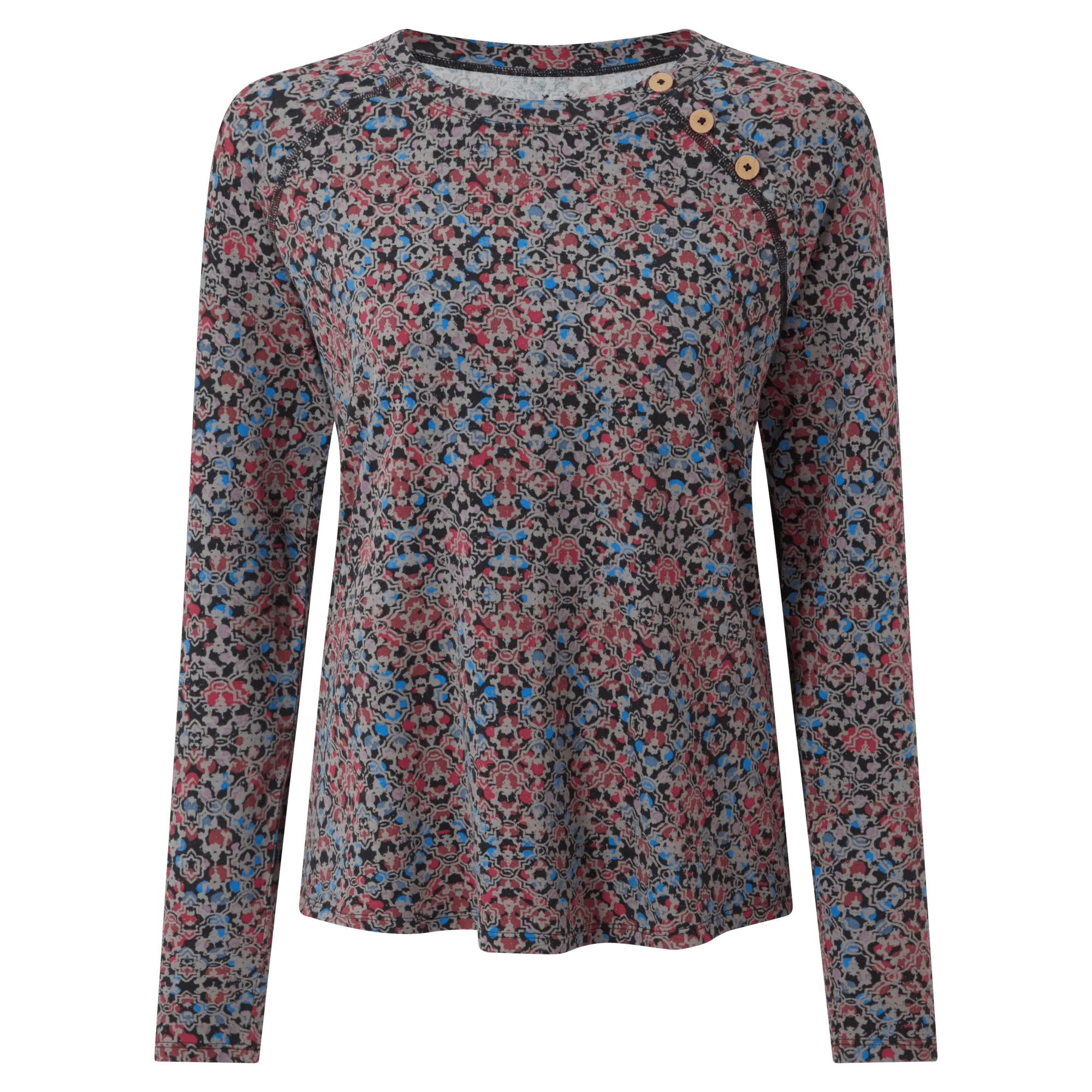 Kira Button Ls Top - Black Print