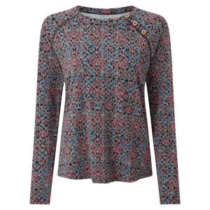 Kira Button Ls Top - Black Print