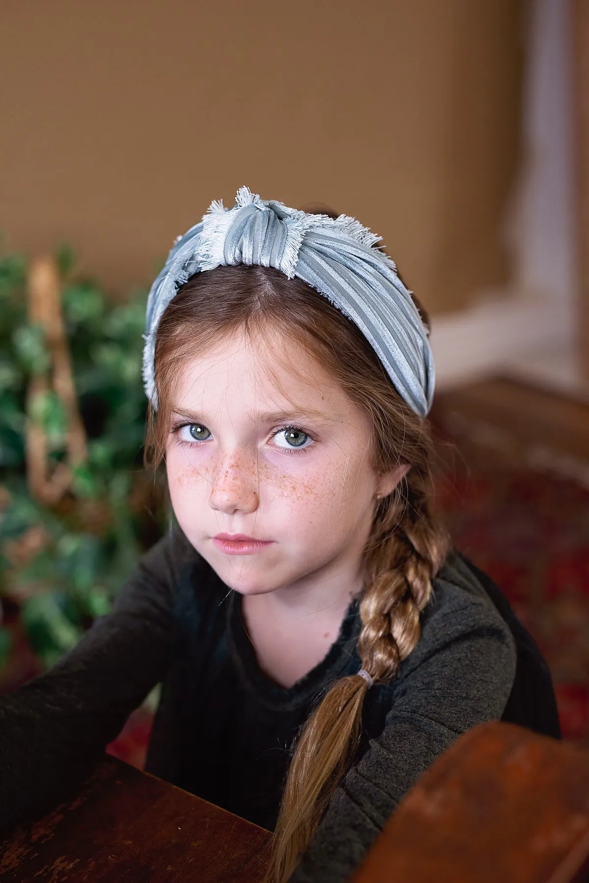 Knot Fringe Headband- Navy