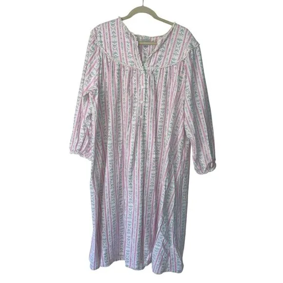 Lanz Of Salzburg Womens Nightgown Size XL Multicolor Flannel Long Sleeve