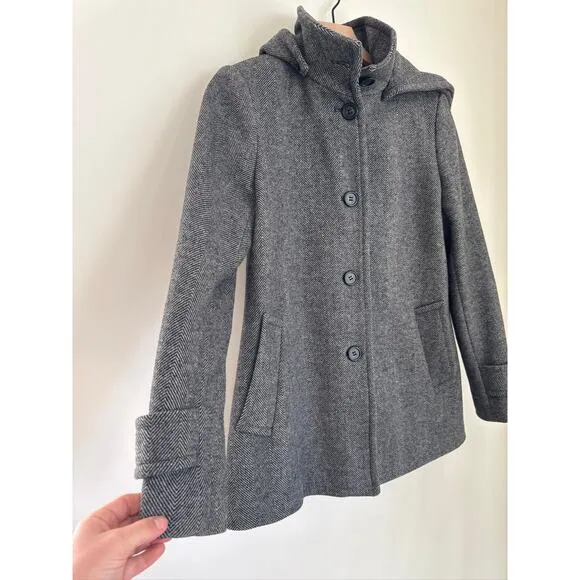 LAUREN RALPH LAUREN Wool Blend Herringbone Coat in Gray - Size Small