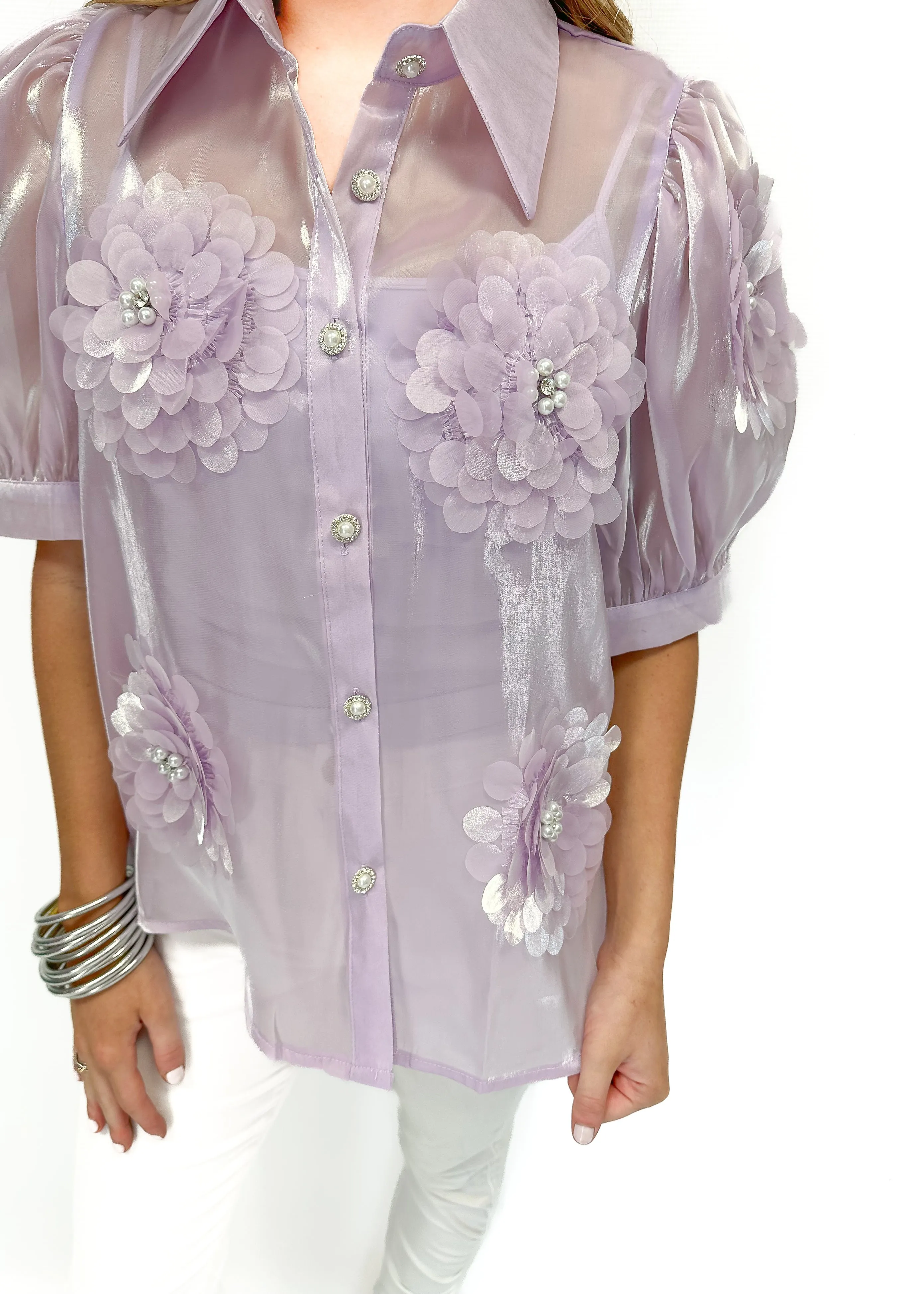 LBLOX Button Flower Blouse - Lavender