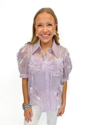 LBLOX Button Flower Blouse - Lavender