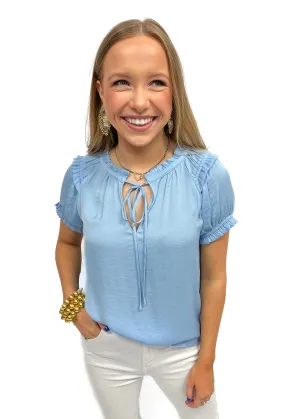 LBLOX Short Sleeve Tie Blouse - Sky Blue