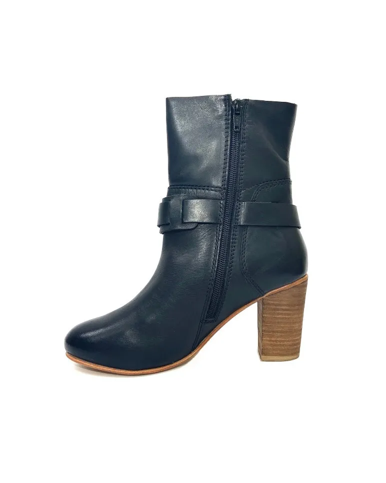 Lea Black Stacked Heel Boot