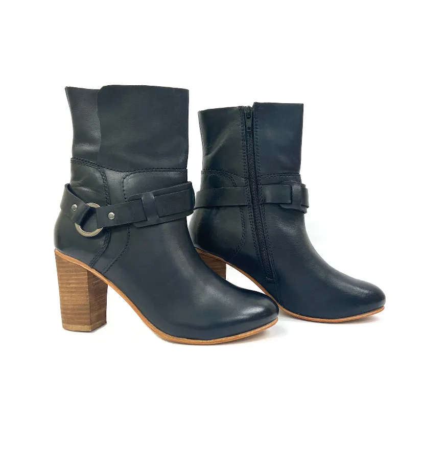 Lea Black Stacked Heel Boot