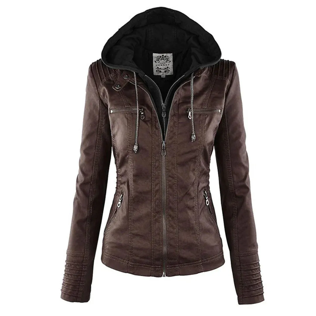 Leather Aura™ | Women's Casual Hooded Leather Jacket | Genuine Leather, Stylish Design & Comfortable Fit