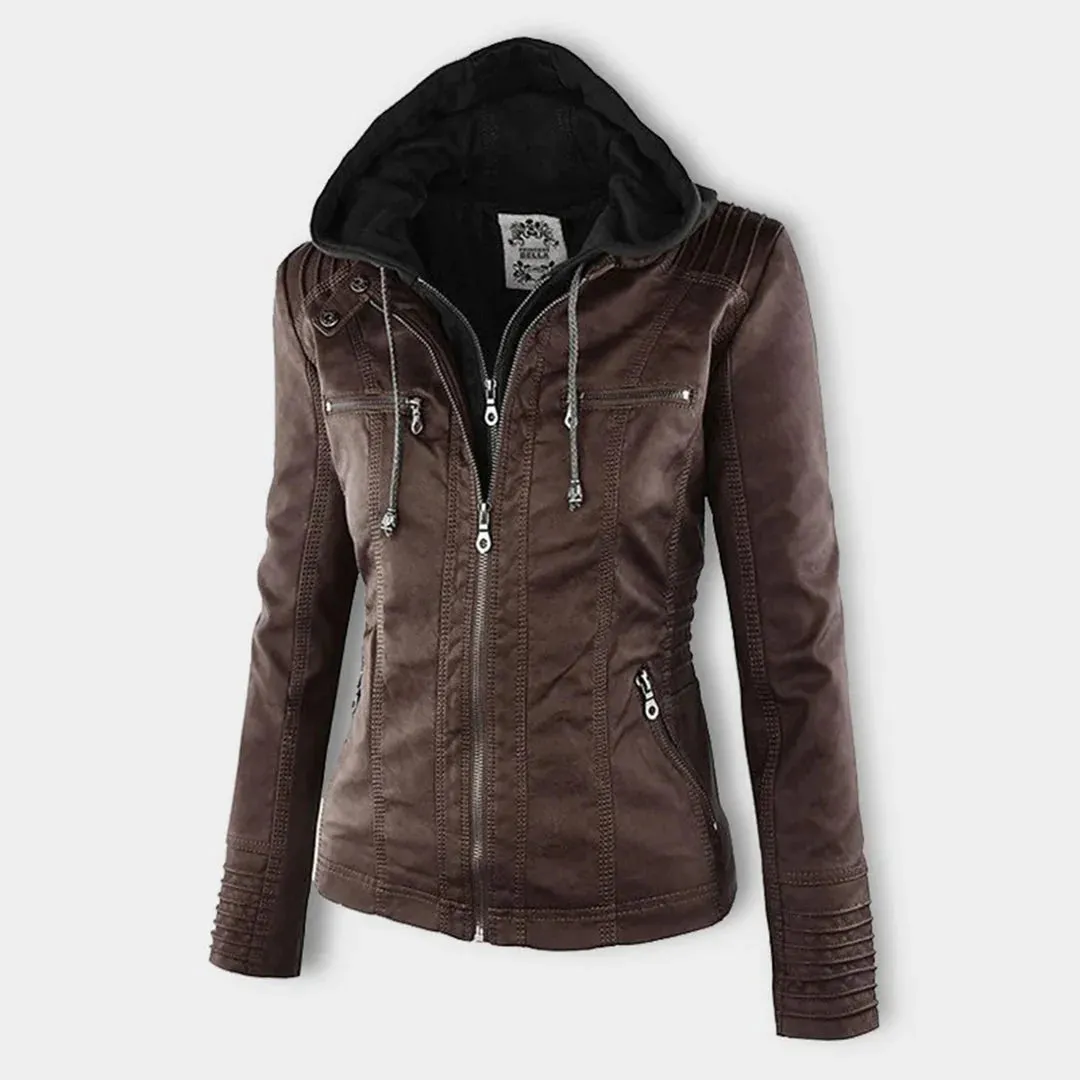 Leather Aura™ | Women's Casual Hooded Leather Jacket | Genuine Leather, Stylish Design & Comfortable Fit