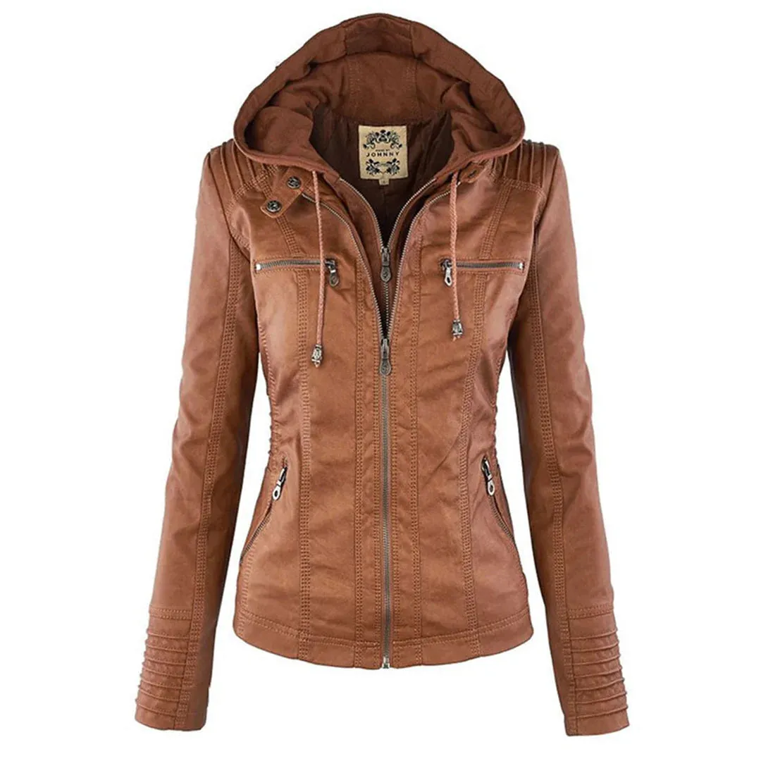 Leather Aura™ | Women's Casual Hooded Leather Jacket | Genuine Leather, Stylish Design & Comfortable Fit