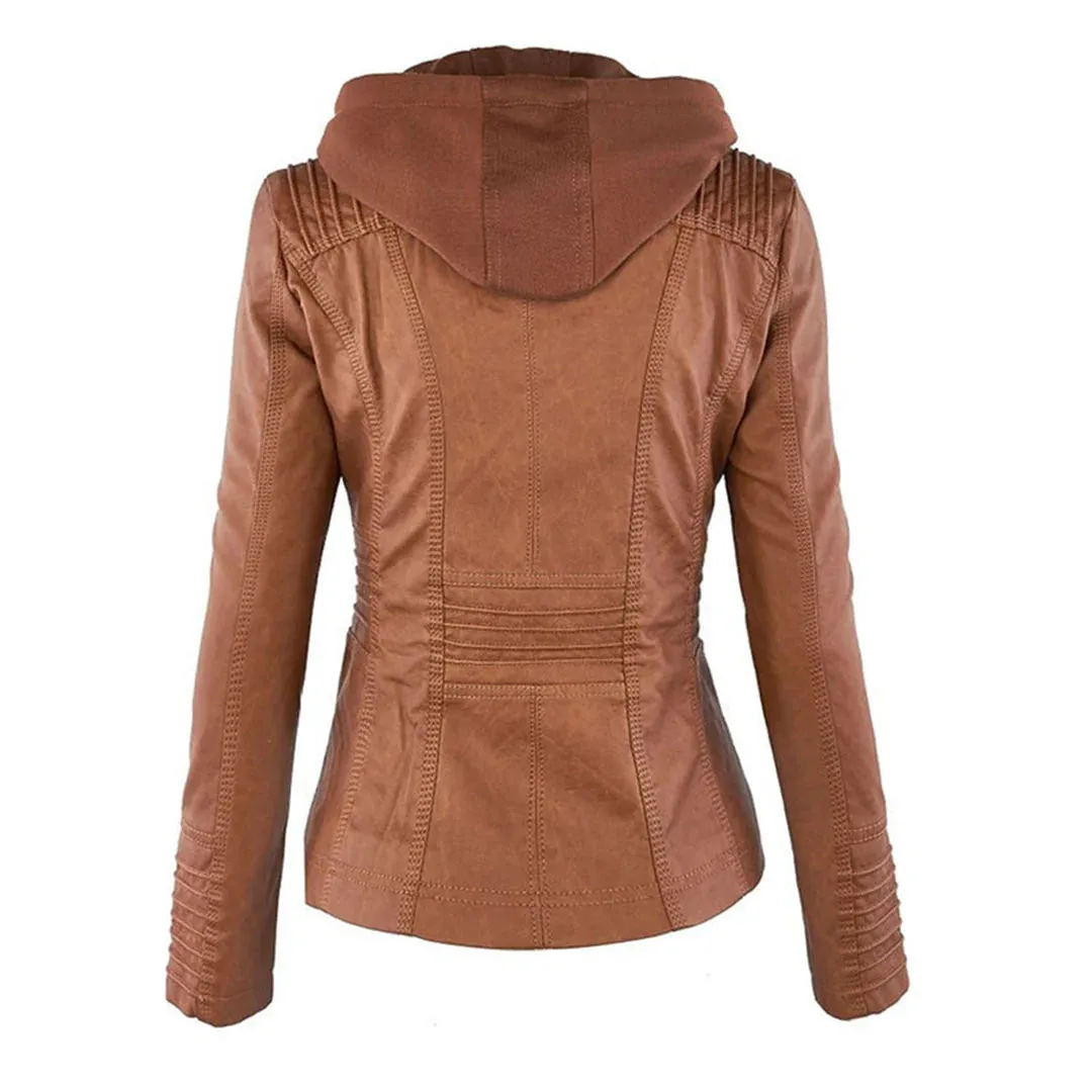 Leather Aura™ | Women's Casual Hooded Leather Jacket | Genuine Leather, Stylish Design & Comfortable Fit