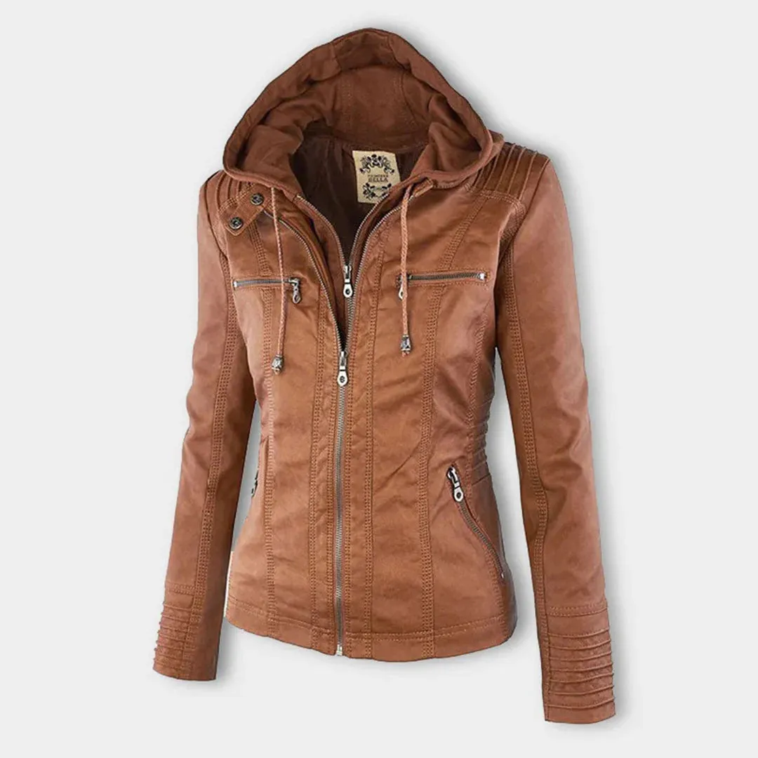 Leather Aura™ | Women's Casual Hooded Leather Jacket | Genuine Leather, Stylish Design & Comfortable Fit