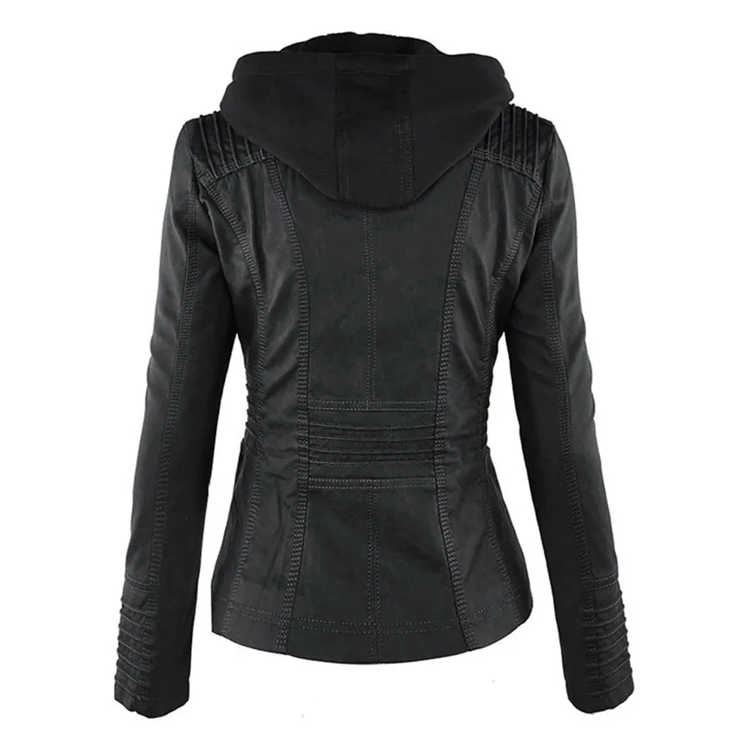 Leather Aura™ | Women's Casual Hooded Leather Jacket | Genuine Leather, Stylish Design & Comfortable Fit