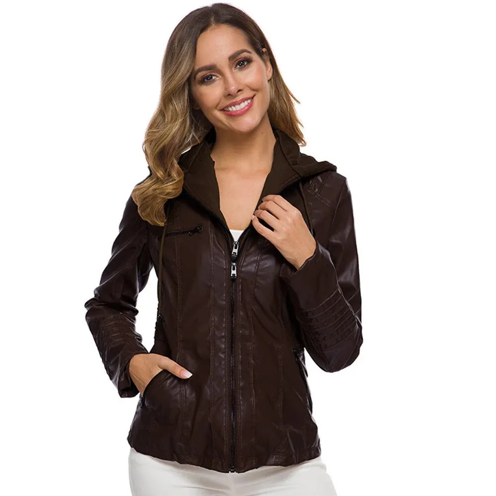 Leather Aura™ | Women's Casual Hooded Leather Jacket | Genuine Leather, Stylish Design & Comfortable Fit