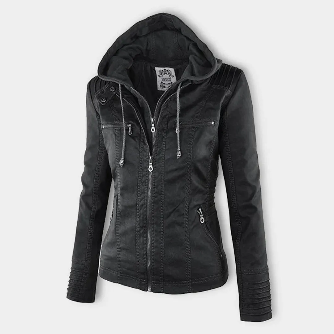 Leather Aura™ | Women's Casual Hooded Leather Jacket | Genuine Leather, Stylish Design & Comfortable Fit