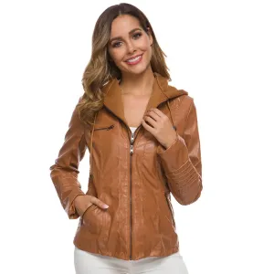 Leather Aura™ | Women's Casual Hooded Leather Jacket | Genuine Leather, Stylish Design & Comfortable Fit