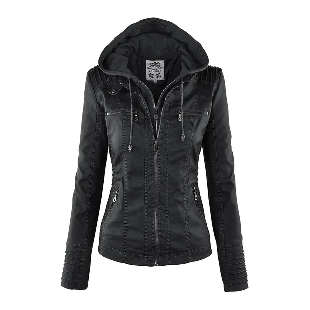 Leather Aura™ | Women's Casual Hooded Leather Jacket | Genuine Leather, Stylish Design & Comfortable Fit