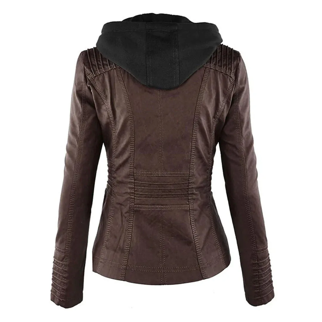 Leather Aura™ | Women's Casual Hooded Leather Jacket | Genuine Leather, Stylish Design & Comfortable Fit