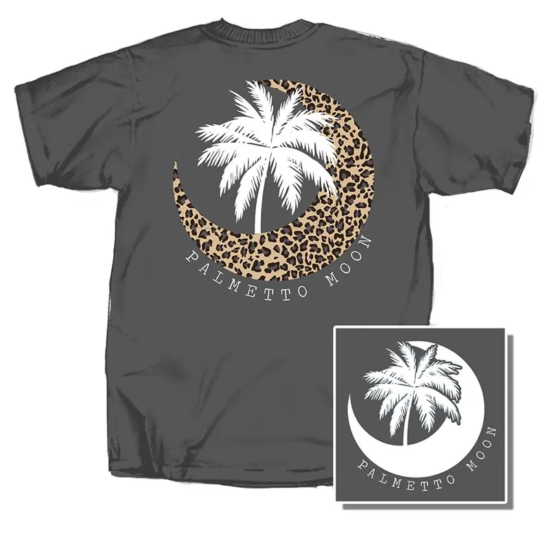 Leopard Moon Palm Short Sleeve T-Shirt in Charcoal