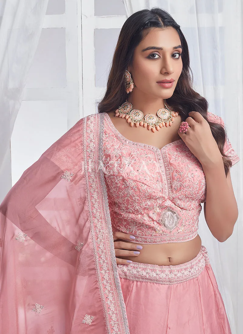 Light Pink Embroidered Wedding Lehenga Choli