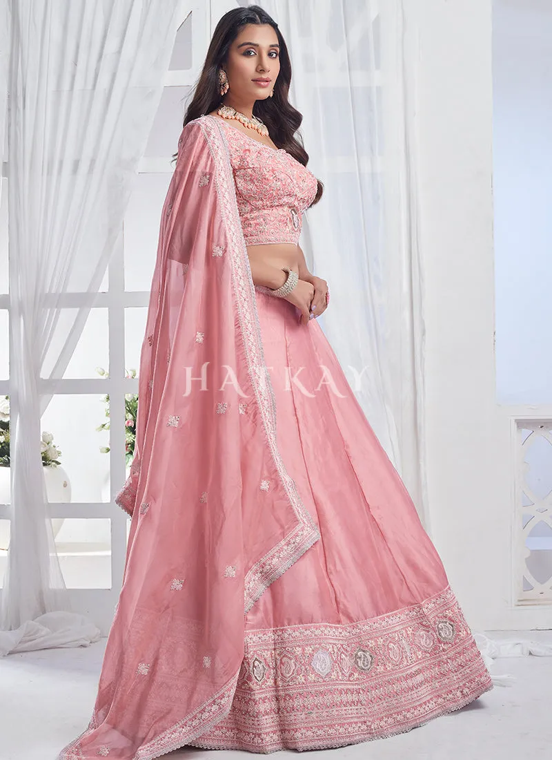 Light Pink Embroidered Wedding Lehenga Choli