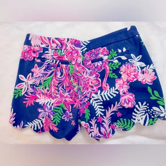 Lilly Pulitzer Knit Buttercup Shorts Ruffle Your feathers Oyster Bay Navy