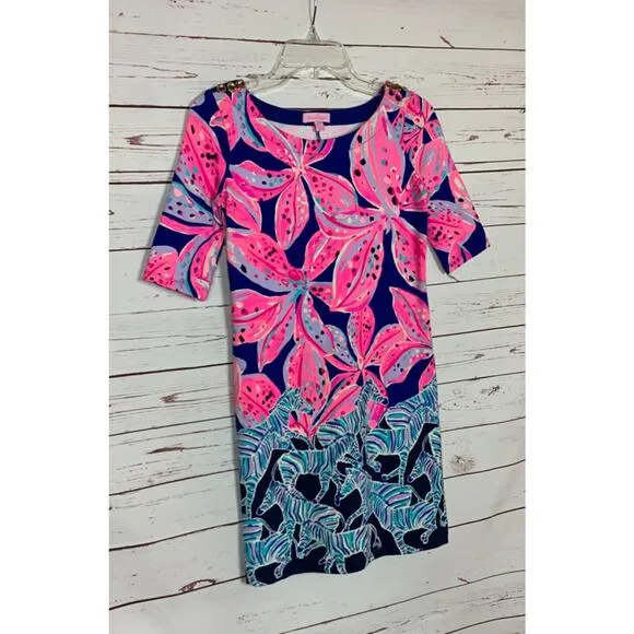 Lilly Pulitzer Women's XXS Extra Extra Small Pink Blue Purple Floral Zebra Dress