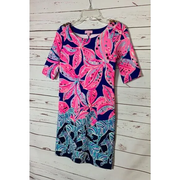 Lilly Pulitzer Women's XXS Extra Extra Small Pink Blue Purple Floral Zebra Dress