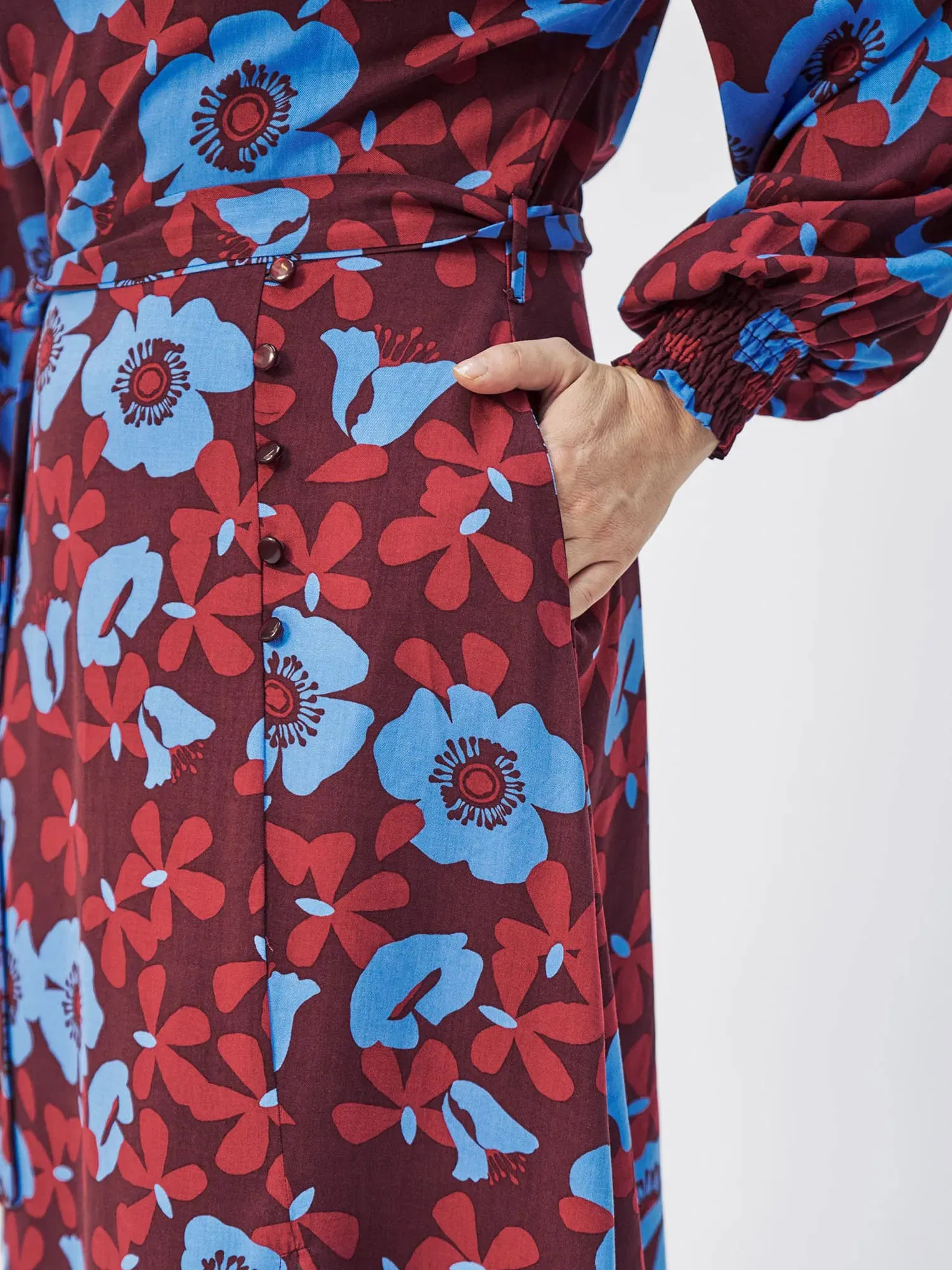 Long Floral Tie Front Dress