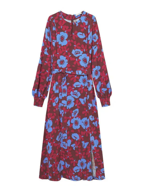 Long Floral Tie Front Dress