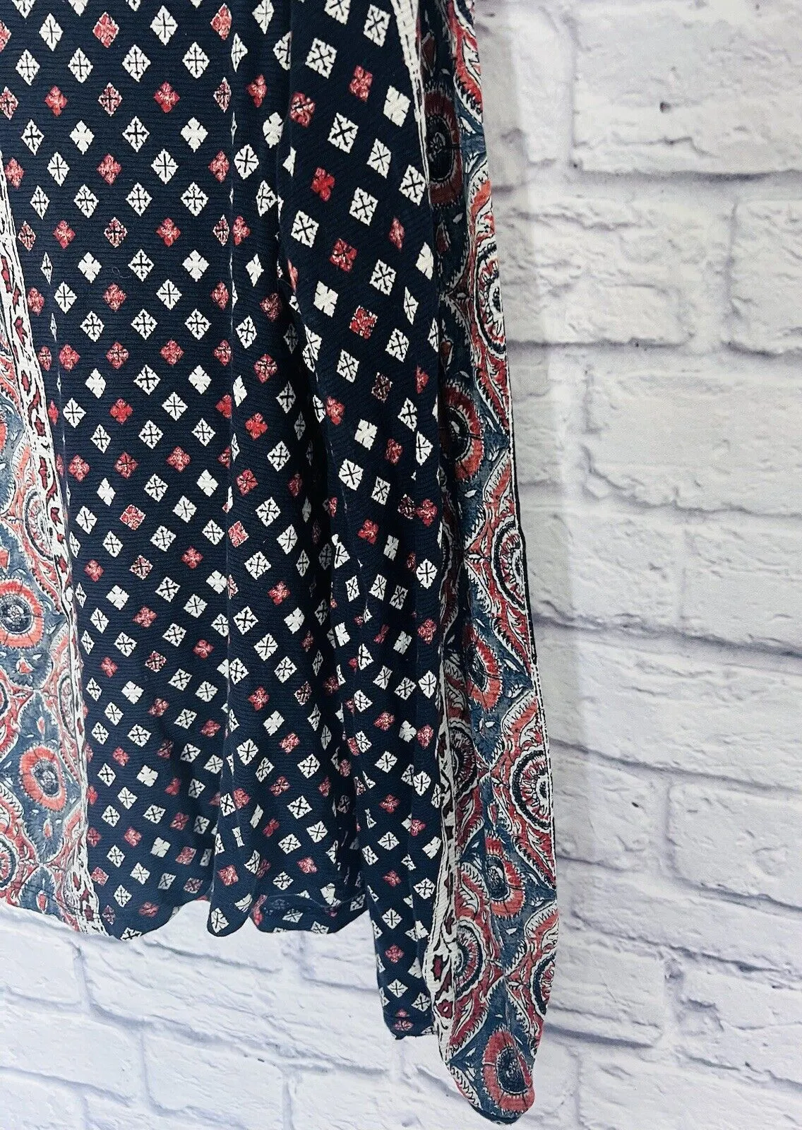 LUCKY BRAND Womens Argyle Long Sleeve Shirt Sz L Diamond Print Blouse Boho