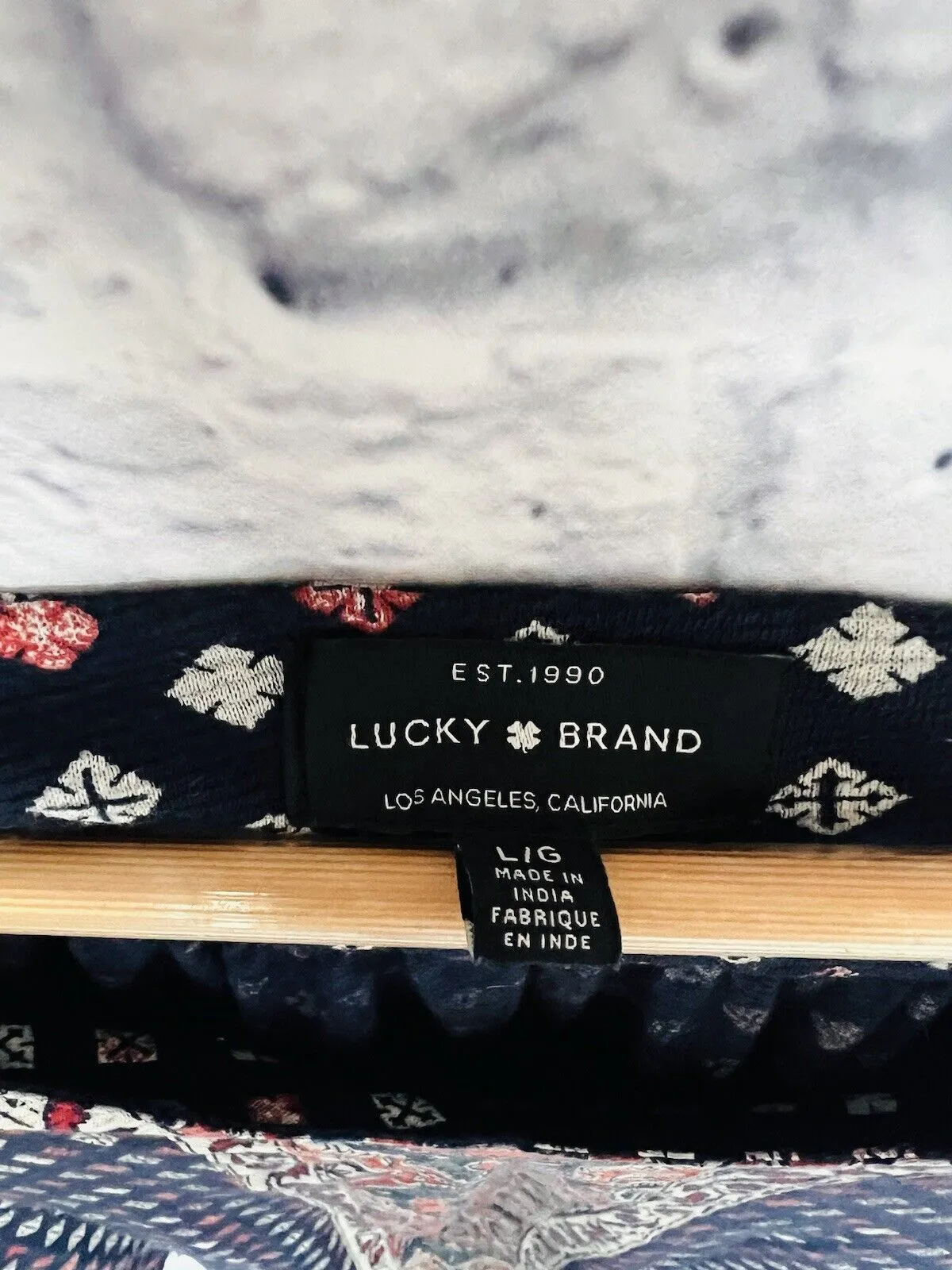 LUCKY BRAND Womens Argyle Long Sleeve Shirt Sz L Diamond Print Blouse Boho