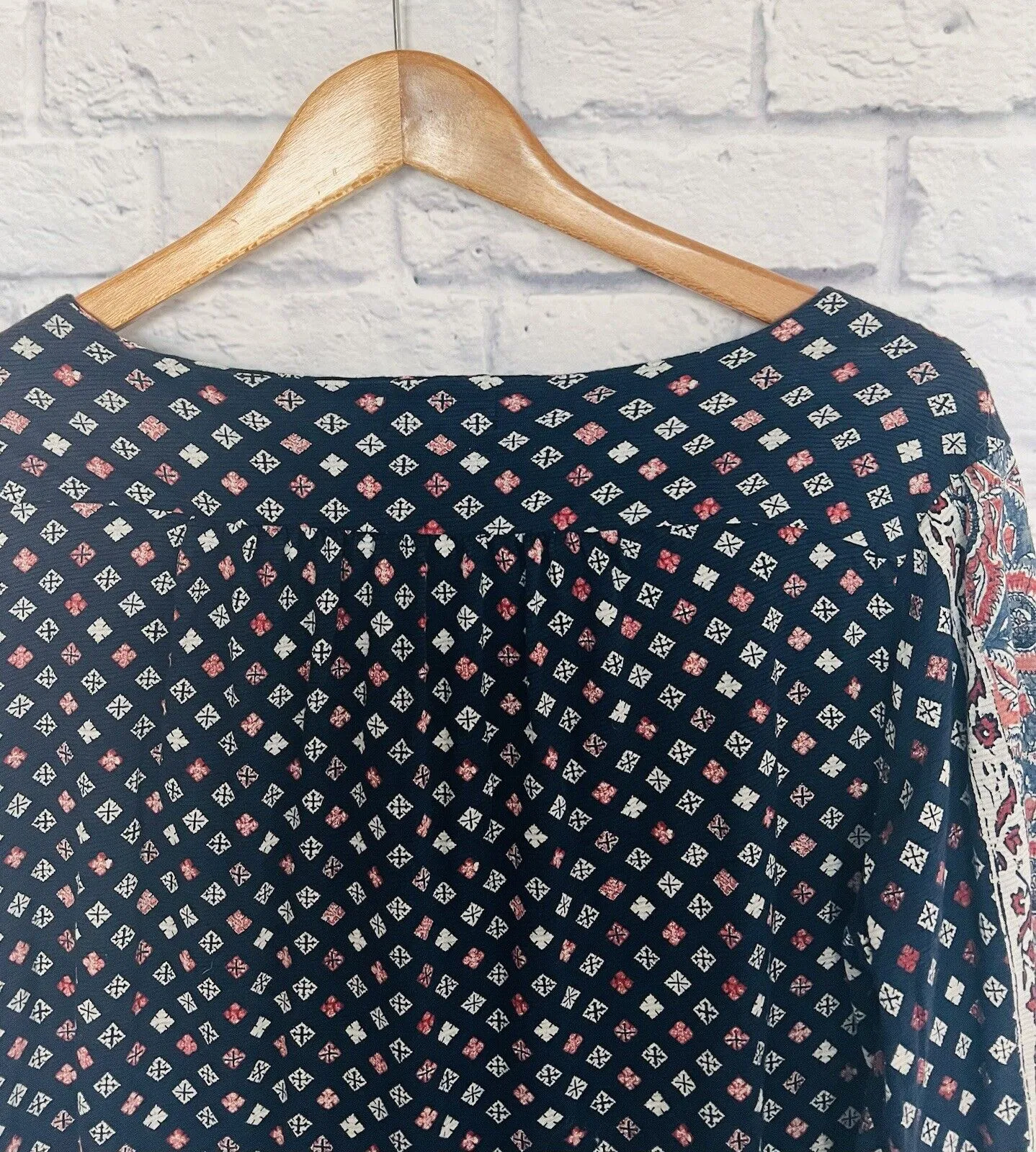 LUCKY BRAND Womens Argyle Long Sleeve Shirt Sz L Diamond Print Blouse Boho