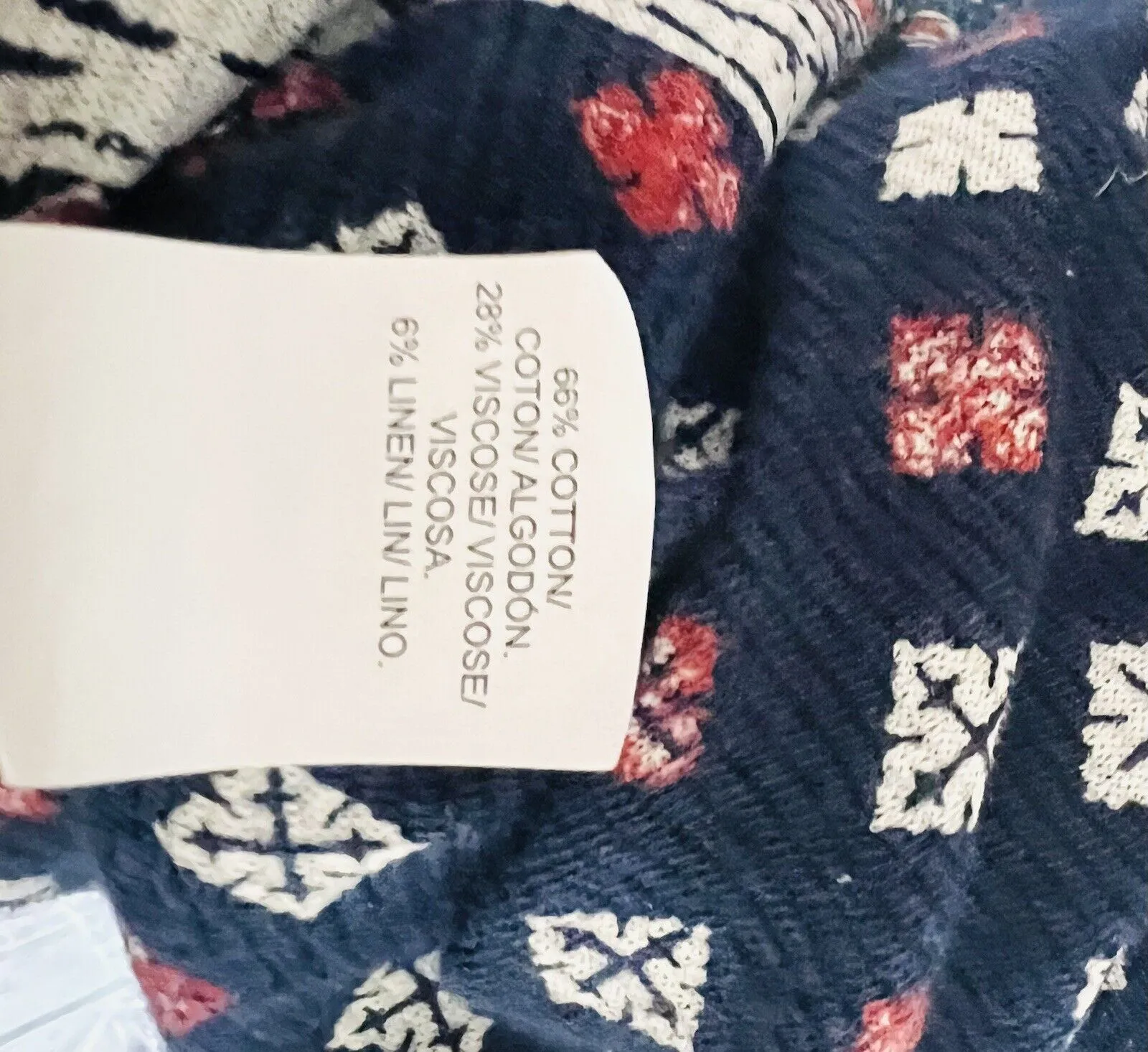 LUCKY BRAND Womens Argyle Long Sleeve Shirt Sz L Diamond Print Blouse Boho