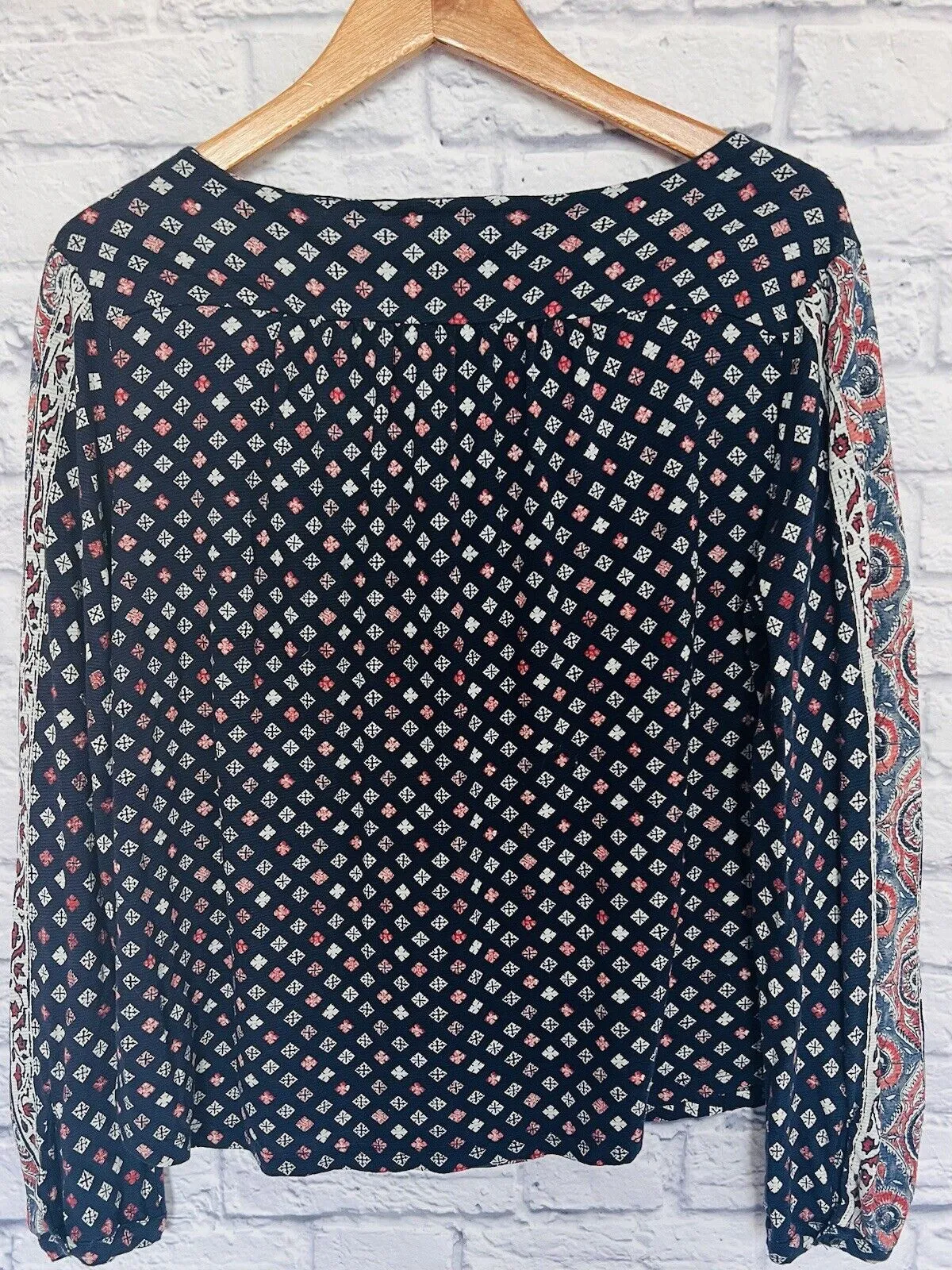LUCKY BRAND Womens Argyle Long Sleeve Shirt Sz L Diamond Print Blouse Boho