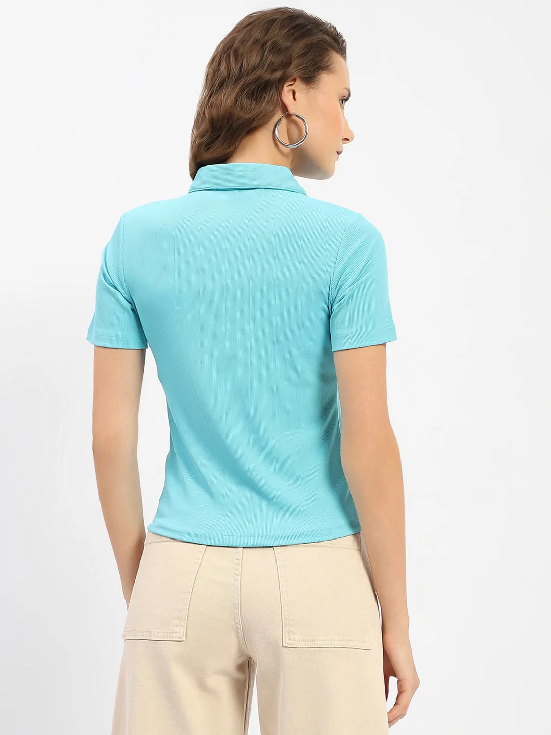Madame Turquoise Blue Polo Neckline Top