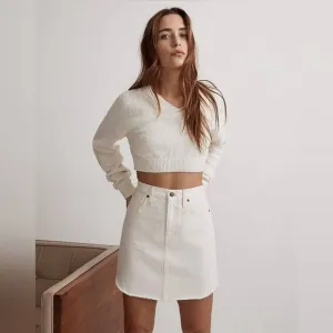Madewell A-Line Skirt Women's Size 32 White 100%Cotton Denim Button Belt Loop