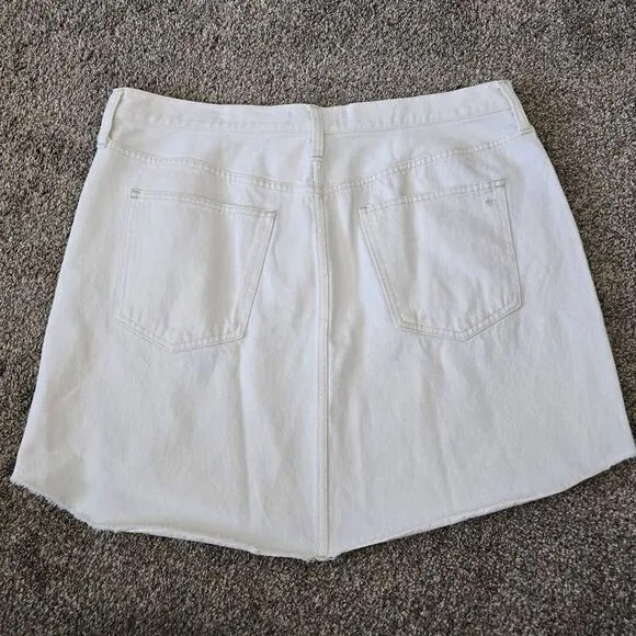 Madewell A-Line Skirt Women's Size 32 White 100%Cotton Denim Button Belt Loop