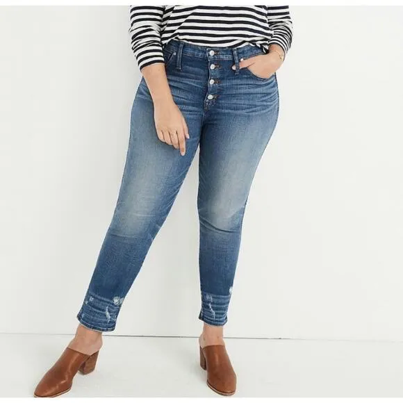 Madewell Plus Size 24 W37 Slim Straight Jeans Distressed Button Fly Grunge