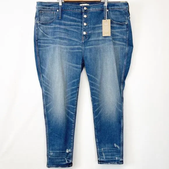 Madewell Plus Size 24 W37 Slim Straight Jeans Distressed Button Fly Grunge