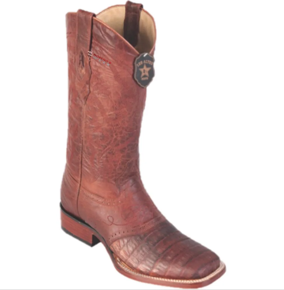 Men’s Los Altos Caiman Belly Boots With Saddle Wide Square Toe
