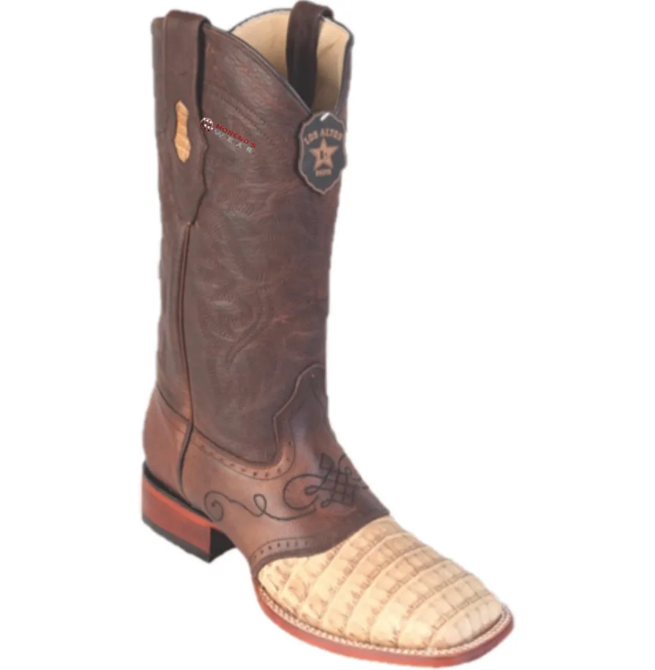 Men’s Los Altos Caiman Belly Boots With Saddle Wide Square Toe