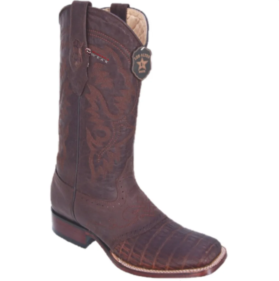Men’s Los Altos Caiman Belly Boots With Saddle Wide Square Toe