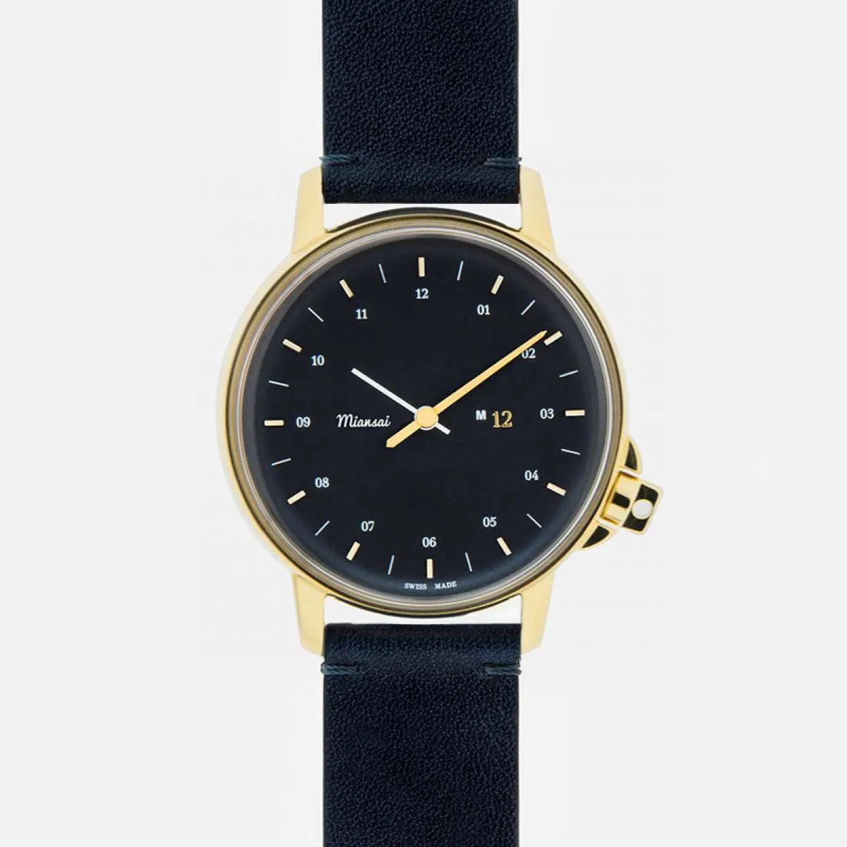 Miansai M12 Swiss Navy/Gold Watch on Vintage Navy Two-Piece Leather Strap