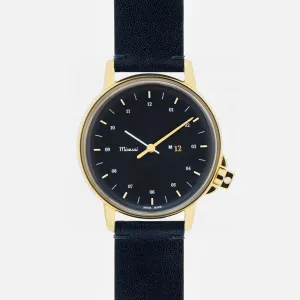 Miansai M12 Swiss Navy/Gold Watch on Vintage Navy Two-Piece Leather Strap