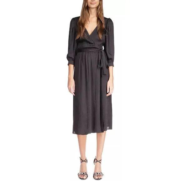 MICHAEL MICHAEL KORS Women's Cheetah Jacquard Midi Wrap Dress Black Large