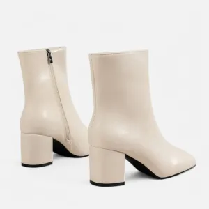 Monacogents | Women's White Ankle Boots with Side Zipper & Pointed Toe