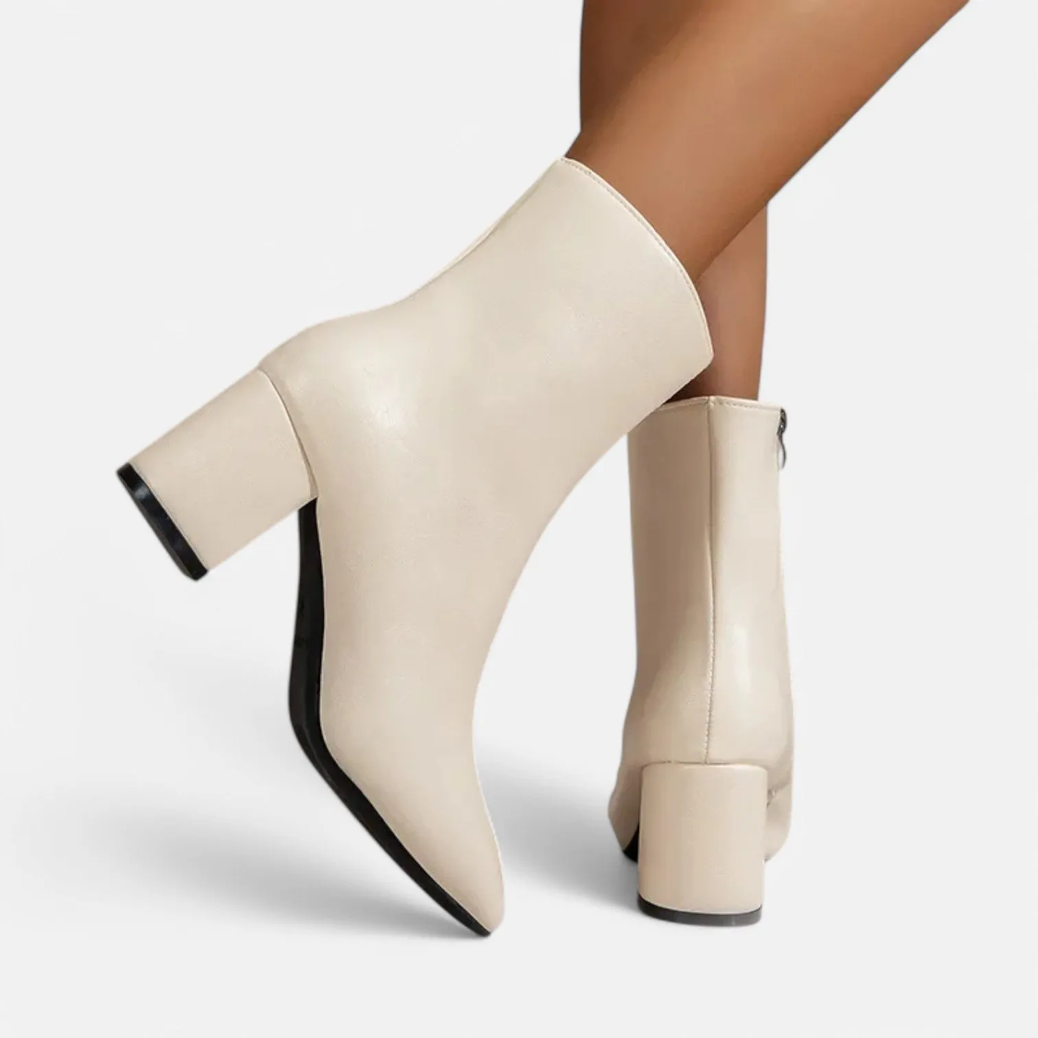 Monacogents | Women's White Ankle Boots with Side Zipper & Pointed Toe