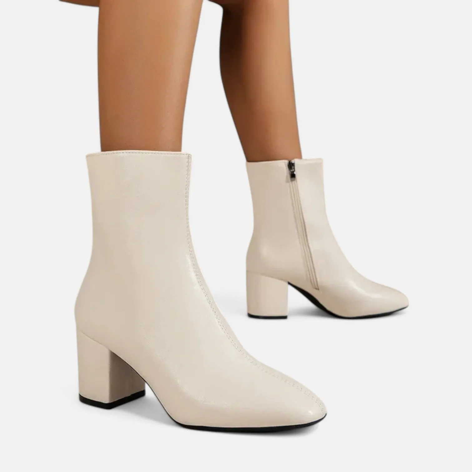 Monacogents | Women's White Ankle Boots with Side Zipper & Pointed Toe