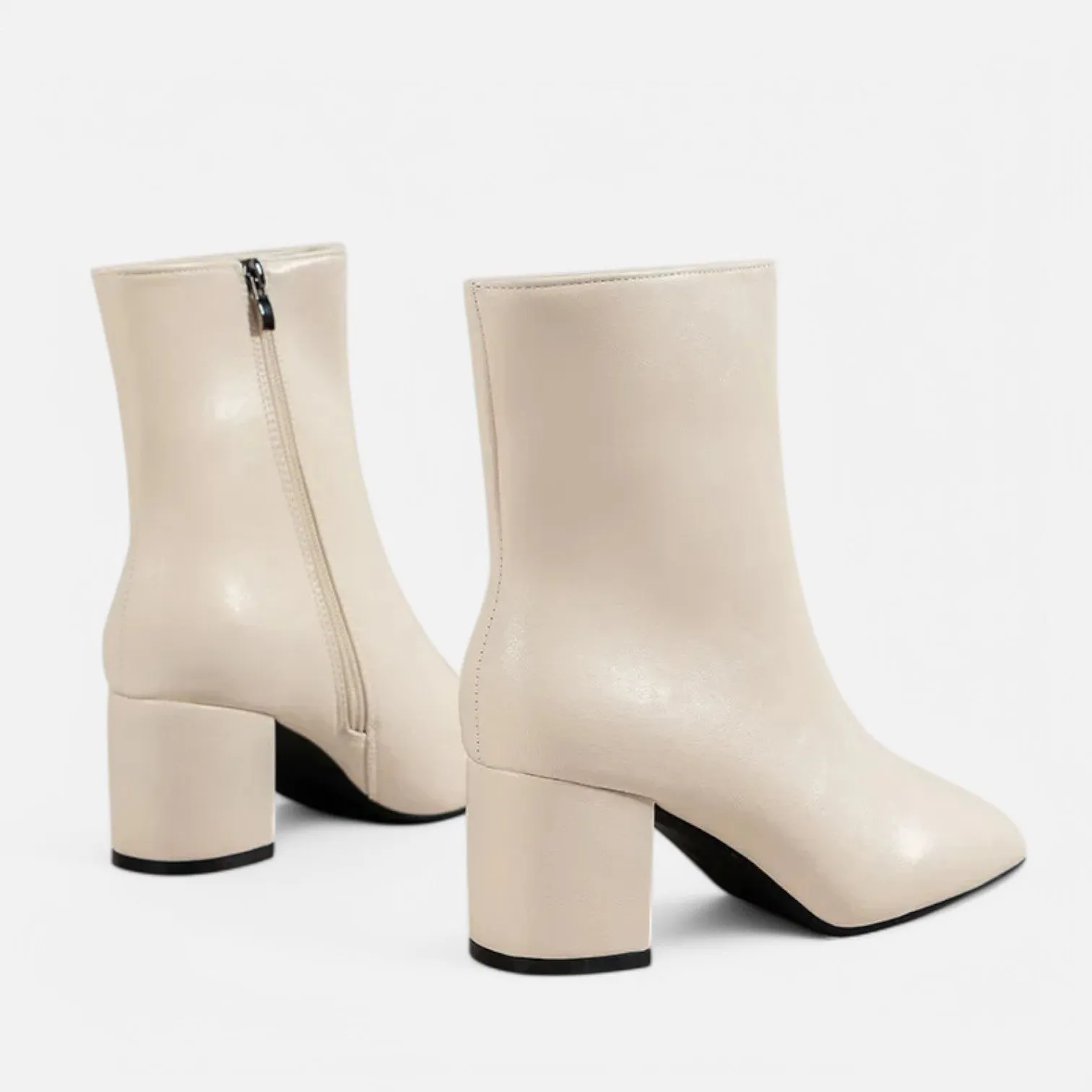 Monacogents | Women's White Ankle Boots with Side Zipper & Pointed Toe