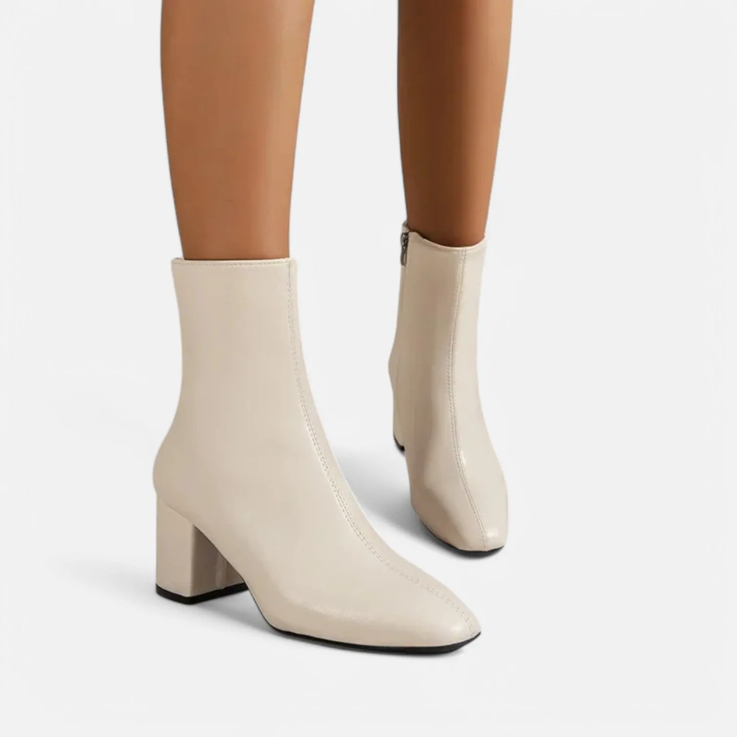 Monacogents | Women's White Ankle Boots with Side Zipper & Pointed Toe